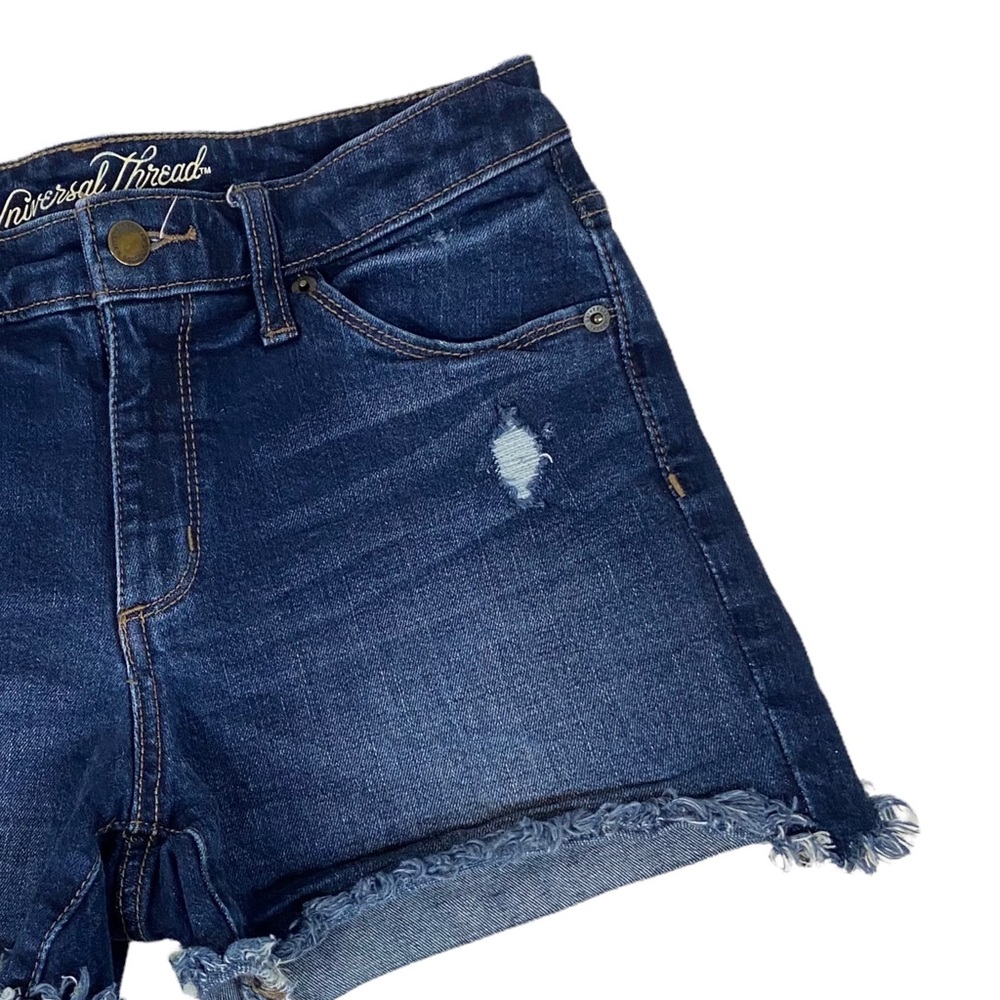 Universal Thread High Rise Shortie Frayed Hem Denim Shorts Blue - Picture 3 of 11